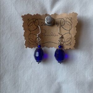 Cobalt Blue Faceted Glass Bead Dangle Handmade Earrings